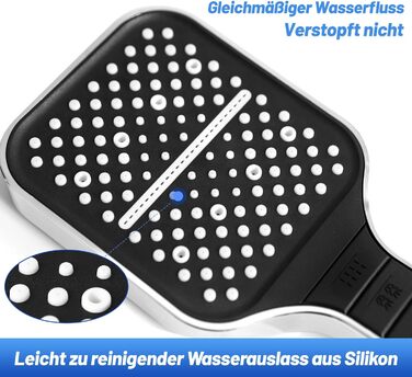 Душова лійка VEHHE, 7 режимів розпилення, економія води, кнопка зупинки, регулювання однією рукою, силіконова насадка проти застрягання, збільшує напір (сріблястий)
