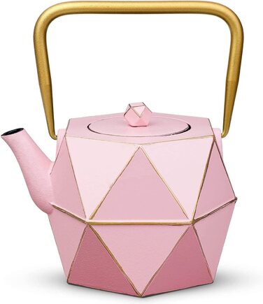 Чавунний чайник Toptier, чавунний японський чайник із захистом від нагріву, чайник зі знімним ситечком зі знімним фільтром для розсипного чаю, 30 унцій(900 мл), зелений(рожевий), із захистом від нагріву на плиті, з алмазним дизайном, для розсипного чаю, 3
