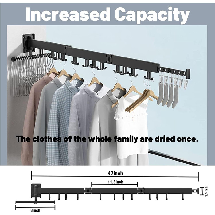 Висувна настінна сушарка Honeyhouse, складна поворотна з 18 гачками, вішалка для рушників (чорна)