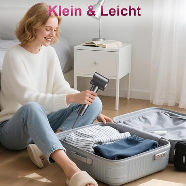 Професійний фен для волосся 1600W з безщітковим двигуном 110,000 об/хв, 200 млн іонів та дифузором, компактний дорожній фен, сірий