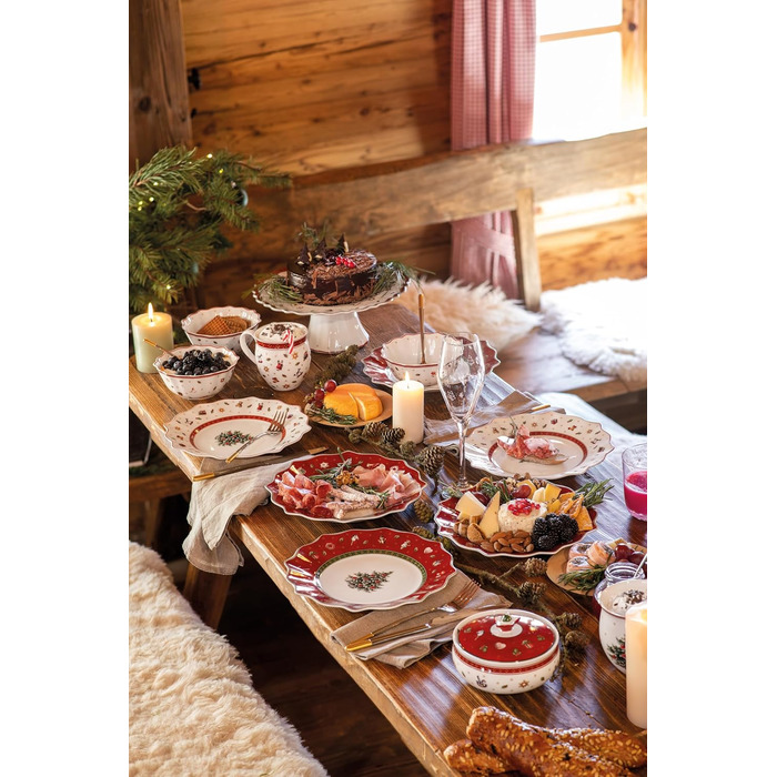 Сервіз для сніданку Villeroy & Boch Toy's Delight на 2 особи (6 предметів), білий/червоний. Преміум-посуд для святкування Різдва. Кераміка, білий/кольоровий.