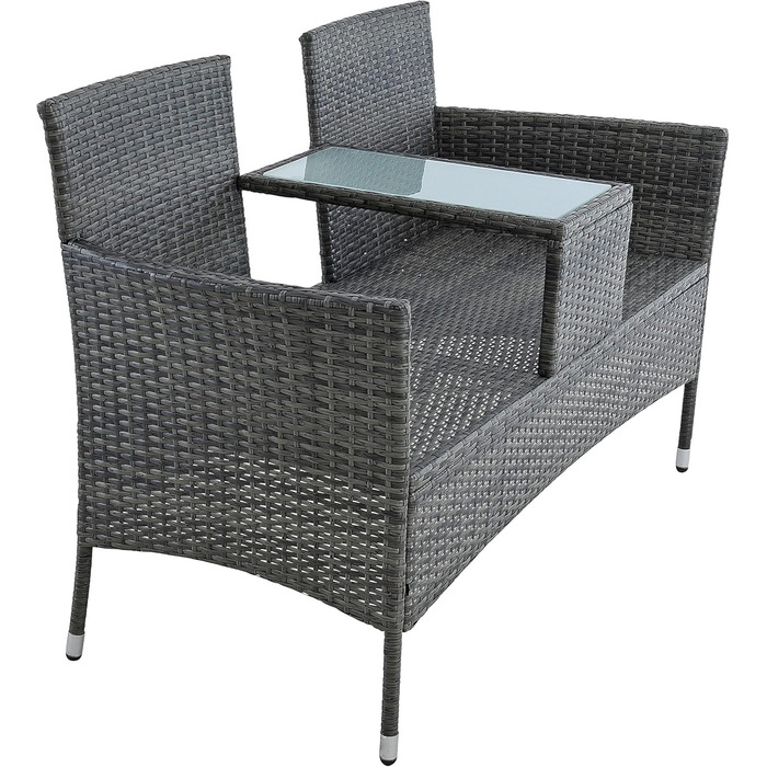 Садові меблі ESTEXO з ротангу для 2 осіб: Лавка, комплект для відпочинку, балконні меблі, сірий антрацит