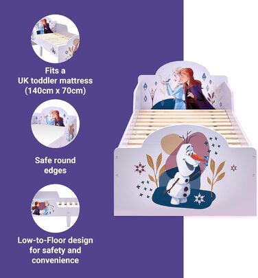 Ліжечко для малюків Disney Frozen, стабільна конструкція з ДСП, захисні бортики, ламелі, розмір 140x70 см (матрац не входить до комплекту)