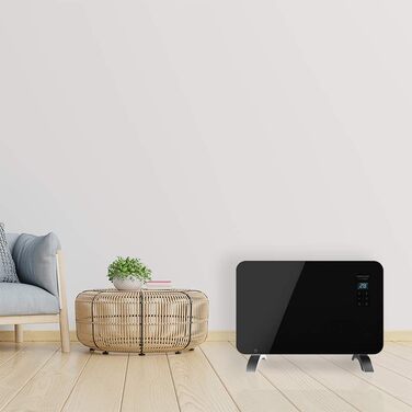 Конвектор Cecotec Ready Warm 6750 Crystal Connection з скляною панеллю. 2000 Вт, WiFi, термостат, таймер, підставка, для ванної кімнати (IP24), тихий, білий (чорний, 1000 Вт)