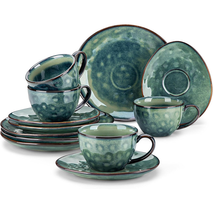 Сервіз кавовий Vancasso Steingut Starry, 12 предметів для 4 осіб, зелений, вінтажний стиль