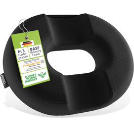 Ортопедичний сидіння кільце Feela® [3 ступені жорсткості] – подушка для геморою з отвором – після операції та пологів – сидіння для полегшення болю в куприку, подушка для геморою, сидіння-пончик – знімає біль (Medium) Чорний, Medium / Mittel (60-80 кг)