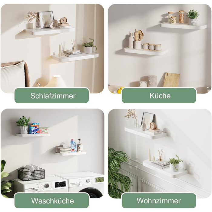 Набір полиць Wandregal 2 шт. з дерева – настінні полиці з прихованим кріпленням, білі, для вітальні, спальні, кухні, для книг та декору