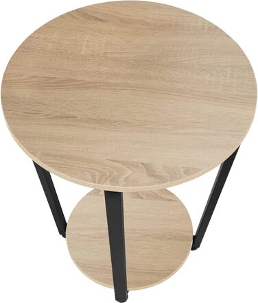 Круглий журнальний стіл tectake з дерева та металу, промисловий дизайн, журнальний столик з 2 полицями, для спальні вітальні, Ø 50 х 62,5 см, чорний металевий каркас (світле індустріальне дерево, дуб сонома)