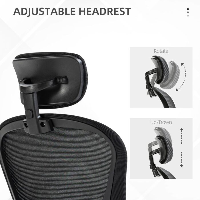 Офісний стіл Vinsetto з високою спинкою, сітчаста тканина, комп'ютерне крісло з обертовою підголовником, 4D-підтримка попереку, регульовані підлокітники, регульована висота, білий (чорний)