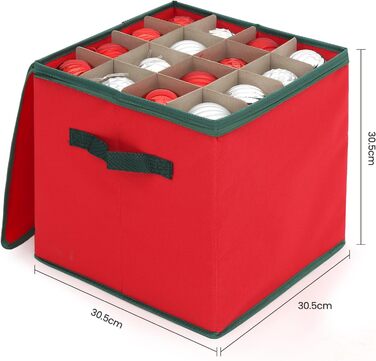 SALCAR Коробка для зберігання новорічних прикрас з відділеннями, 64 шт, червона
