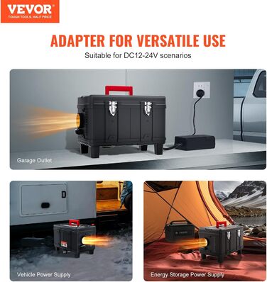 Дизельний обігрівач VEVOR 8 кВт 12/24 В з Bluetooth, пульт, дисплей, CO-датчик, горизонтальний, портативний