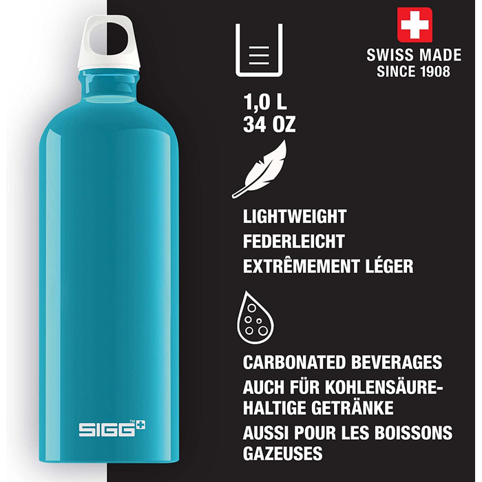 Вулична пляшка для пиття SIGG Traveller (1 л), екологічно чиста і герметична пляшка для пиття для піших прогулянок, легка спортивна пляшка для пиття з алюмінію (Aqua)