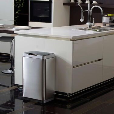 Відро для сміття EKO Sensor-Mülleimer 45 L з датчиком руху, нержавіюча сталь, Soft-Close, виймальний внутрішній відро, фіксація пакетів, антислід (Mirage, 30L)
