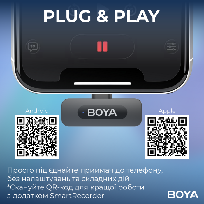 Бездротовий петличний мікрофон BOYA BY-V2 Lightning Black