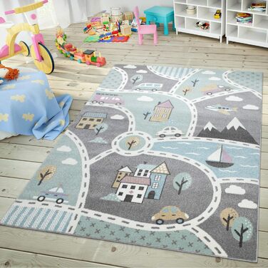Дитячий килимок TT Home, ігровий килимок для дитячої кімнати, з вуличним мотивом, зелено-сірий, розмір 120x170 см 120 x 170 см