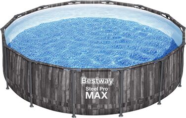 Каркасний басейн Bestway Steel Pro MAX Повний комплект з фільтруючим насосом Ø 427 x 107 см, під дерево (морений дуб), круглий 427 x 107 см Одномісний