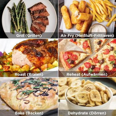 Ninja MAX 6-в-1 гриль та фритюрниця з гарячим повітрям для дому, 6 функцій приготування, об'єм 3.8 л, цифровий термометр, сірий/срібний, DG551EU