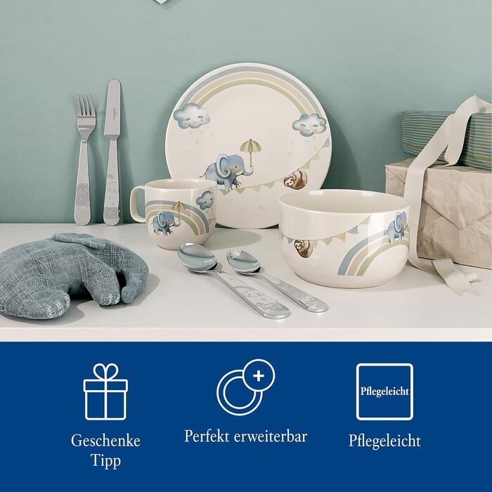 Дитячий посудовий набір Villeroy & Boch Boho Kids 'Walk like an elephant' (3 шт.) - блакитний, преміум-посуд для дітей