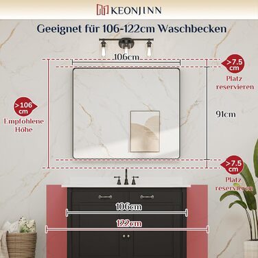 Дзеркало на стіну Keonjinn Wand Spiegel 40x50 см з металевим каркасом, прямокутне. Підходить для ванної кімнати, вітальні, спальні, коридору.