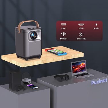 Beamer проєктор електричний 4K Full HD 1080p з автотрапецеїдною корекцією, WiFi 6, BT5.2, 50% зум, портативний для домашнього кінотеатру/відпочинку на природі, сумісний з ТВ приставкою/ноутбуком/смартфоном