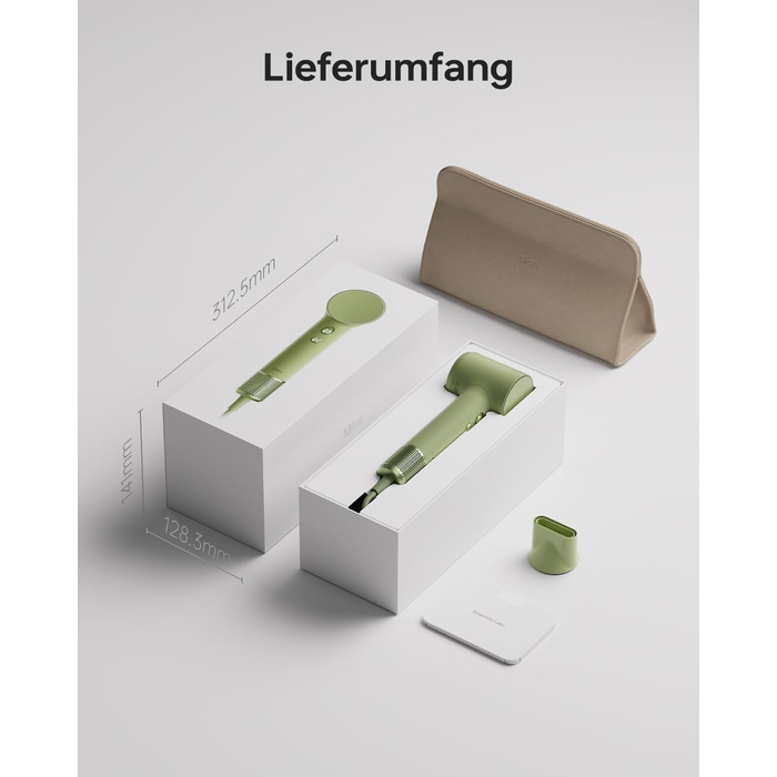 Компактний фен для волосся Laifen Mini з безщітковим двигуном (110 000 об/хв) та іонізацією, швидке сушіння, низький рівень шуму, колір зелений