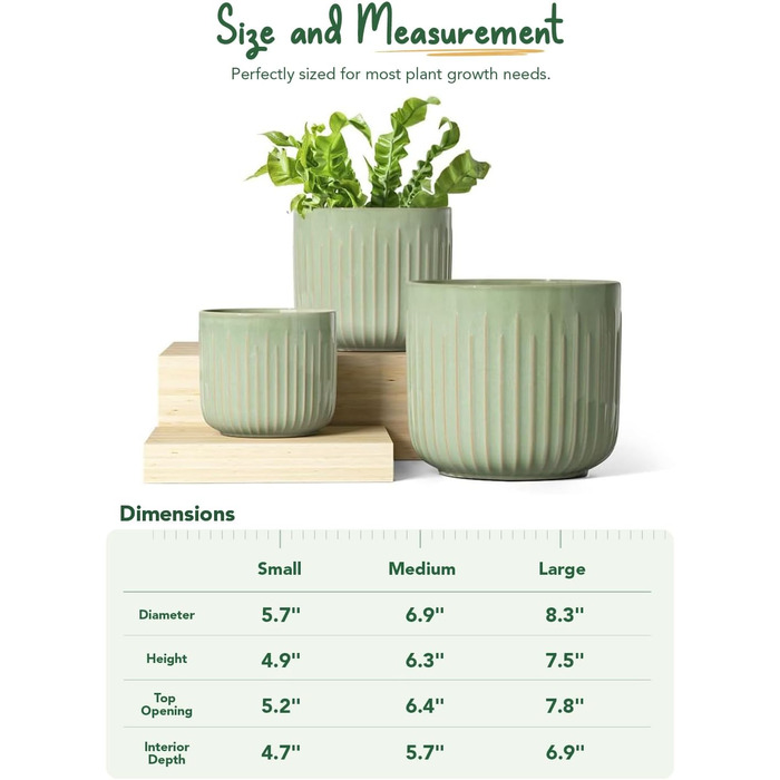 Набір горщиків для квітів LE TAUCI 3шт, кераміка, 21+17+14 см, з дренажними отворами