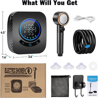 Портативна душова кабіна Thallike для кемпінгу з насосом та індикатором температури, 2м шланг, набір для саду, автомийки, пляжу, подорожей, тварин (чорний)