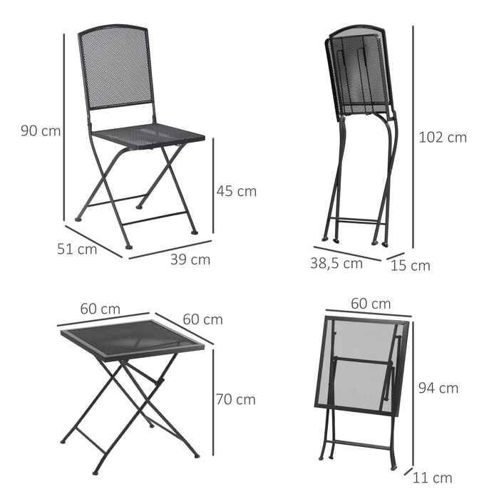 Набір бістро Outsunny Garden Seating Group 3 особи з 1 столом і 2 розкладними стільцями, метал сірий для тераси та балкона