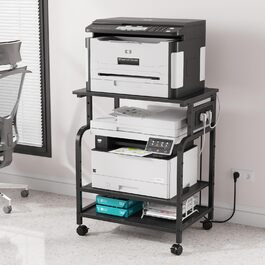 Трирівневий стіл для принтера з розеткою та USB-портами, регульовані полиці, роликовий стійка для принтера для дому/офісу, 3D/лазерний принтер, термопрес (Чорний) Чорний 60 см