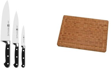 Набір ножів 3 штуки + дошка обробна двостороння 45 см, бамбук Professional "S" Zwilling