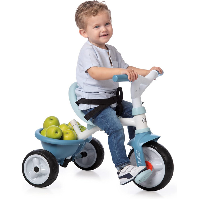 Триколісний велосипед Smoby Be Move з батьківською ручкою, ременем безпеки, металевим каркасом та педальним механізмом для дітей від 15 місяців (Блакитний)