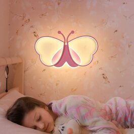 Світлодіодний настінний світильник LUOLONG для дитячої кімнати, креативний приліжковий світильник у вигляді метелика для дитячої кімнати, лампа для кімнати для хлопчиків і дівчаток з регульованою яскравістю, приліжкова лампа для спальні з малюнком-рожевий, 32 см