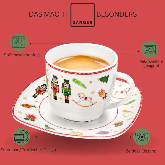 Набір кавових чашок SÄNGER Bilgola, 6 шт., порцеляна, 350 мл, для 6 осіб, преміум-якість, дизайн