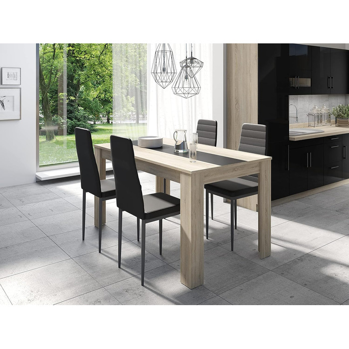 Обідній стіл byLIVING Nori: сучасний дизайн, ефект дуба, вставка в кольорі чорного або білого, розмір 160x90 см, висота 75 см