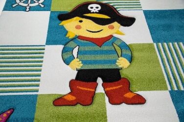 Килим-дитяча мрія, килимок для дитячої кімнати, килимок пірат бірюзово-зеленого кольору кремового кольору розміром 120x170 см (120 см круглої форми)
