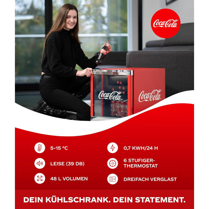 Міні-холодильник для напоїв °CUBES Original Red (48л) зі скляноюю дверцятою, енергоефективний та безшумний, для офісу, геймінгу та вечірок