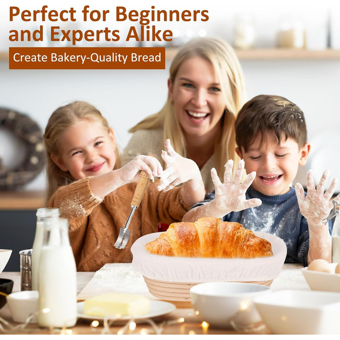 Набір для бродіння та випікання хліба: корзинка 25 см, набір 7 предметів, скляна тара 700 мл, 100% натуральний ротанг