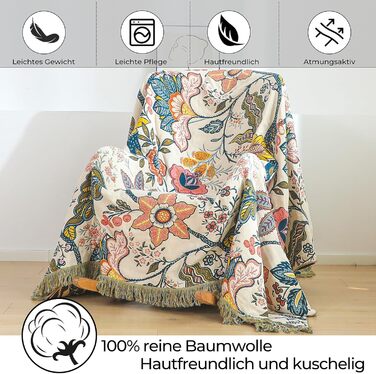 Плед Boho з 100% бавовни, стиль кантрі, 150x200 см, колір гранат