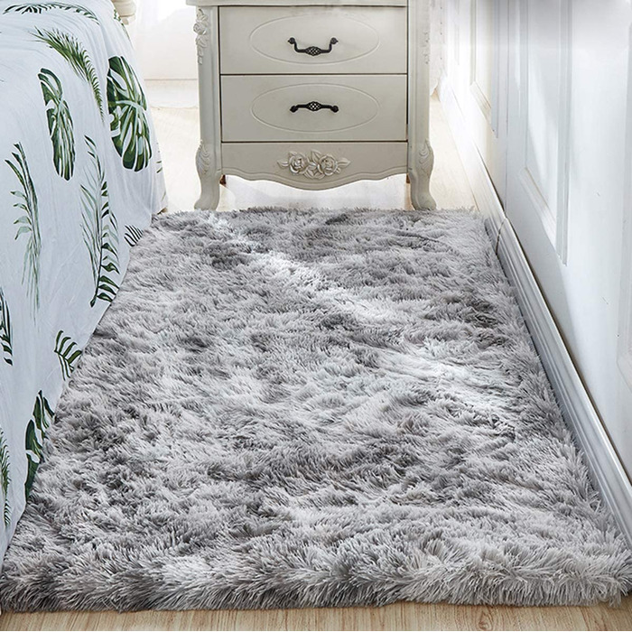 Килими Leesentec круглі килими для спальні, вітальні, нековзний м'який пухнастий килим, ворсисті килимки, великі Килимки для передпокою (білий/сірий, 140) (сіро-білий, 135*185 см)