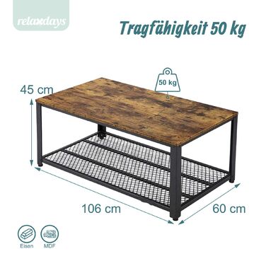 Столик журнальний Relaxdays з решітчастою полицею