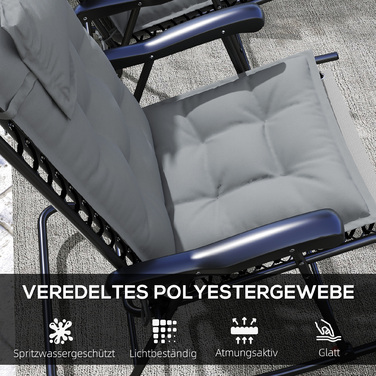 Набір з 2 подушок для шезлонга, водовідштовхувальні, розміром 50x116x5 см, світло-сірого кольору. Підходить для садовиків та інших лежаків.