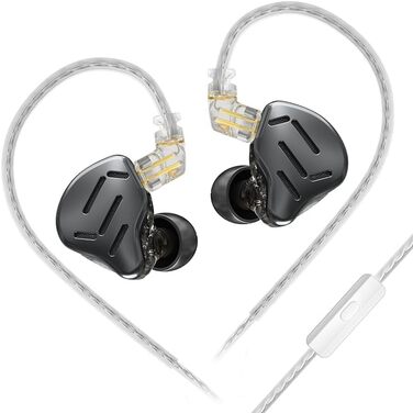 Навушники-вкладиші KZ Zax, 16 одиниць, HiFi, Hybrid IEM, Цинковий сплав, знімний кабель, Чорний, Мікрофон