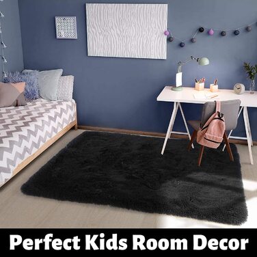М'який килим для спальні, пухнаста вітальня, дитяча кімната, плюшевий килим, сірий килим, прямокутна форма, симпатична прикраса для кімнати, дитяча трав'янисто-Зелена (4x6 футів, чорний)