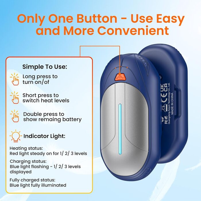 Електричні грілки для рук USB, 2 шт. - багаторазові, 3 режими нагріву, 20 годин роботи, для кемпінгу та відпочинку на природі. Кольори: блакитний