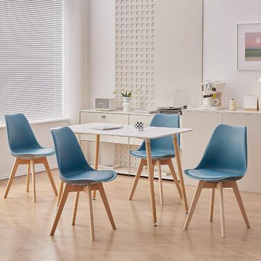 Обідні стільці скандинавського стилю, ретро-дизайн, м'які, для кухні/офісу, з масивних букових ніжок (набір 6 шт., темно-синій)