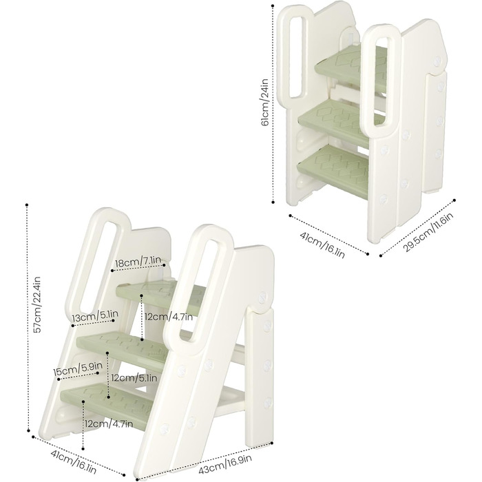 Триттхокер Hoopyosms для дітей, 2/3-рівневий, регульована висота, складний, з поручнями, антиковзкий, для ванної та кухні, піднімна драбинка для малюків (Класичний, Зелений)