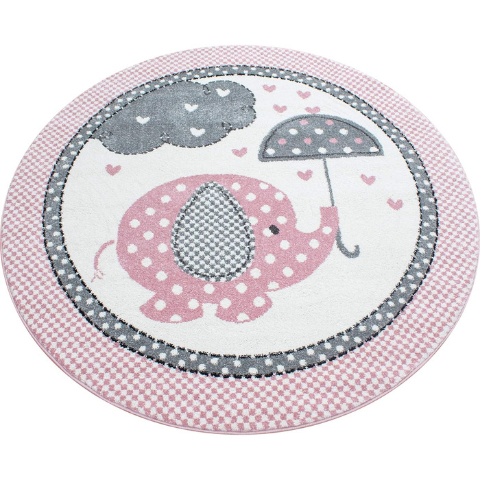 Дитячий килимок Слон з парасолькою Дизайн дитячої кімнати Дитяча кімната Ігрова кімната 11 мм Висота ворсу М'яка прямокутна кругла доріжка Розмір (140x200 см, рожевий)
