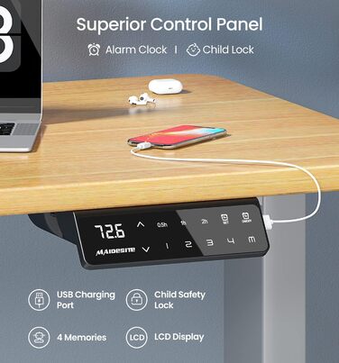 Регульований за висотою електричний стіл MAIDeSITe з 2 моторами, пам'ятью та захистом від зіткнень (72-120 см, сірий)