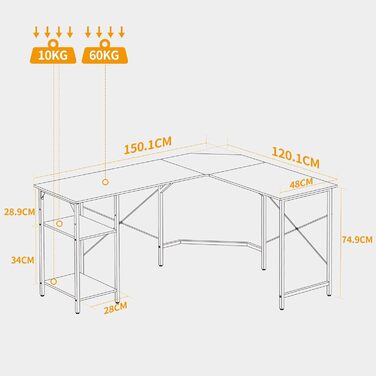 Подібний стіл з полицями CubiCubi, 150x120 см, кутовий письмовий стіл, ігровий, домашній офіс, світло-коричневий