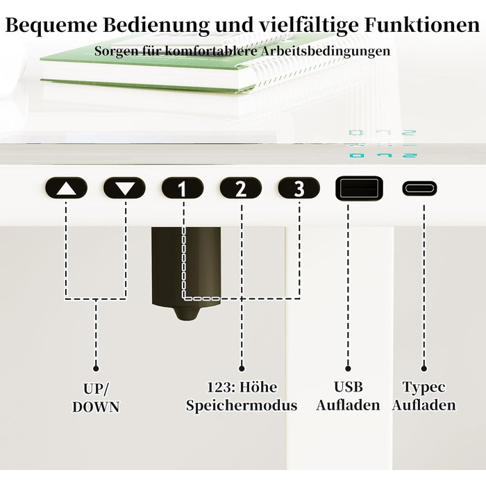 Електричний стіл JUMMICO з регулюванням висоти, 120x60 см, з висувною шухлядою, для офісу та дому, білий
